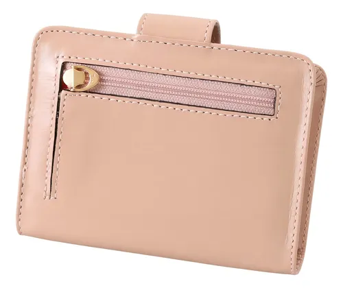 Cartera de piel auténtica para mujer 175/ 174, color nude, cartulina, diseño de tela de piel lisa