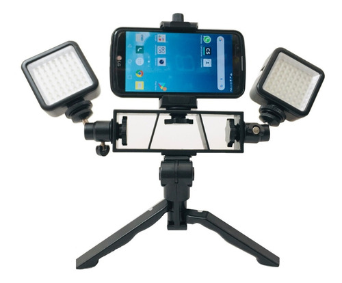 Tripode Estabilizador Celular De Mano Y Mesa Con 2 Luces Led