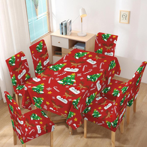 Set Navideño Fundas Sillas 6 +mantel Navidad 220x140cm Diseñ