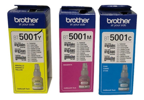 Pack Kit 3 Botellas De Tinta Brother Colores Bt5001c, Y, M