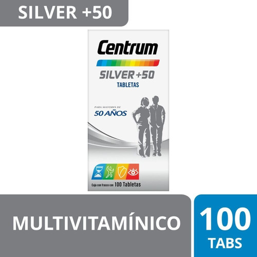 Multivitamínico Centrum Silver +50 Adultos con Vitamina B Vitamina C Calcio Potasio y Zinc 100 Tabletas Sin sabor