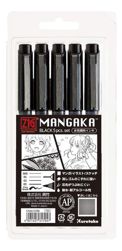 Kuretake Zig Cartoonist Mangaka Black 5 Set, Arte, Gráficos,