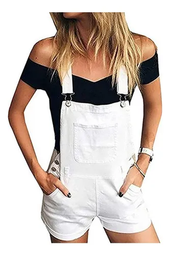 Overol De Mezclila Mujer Short Moda Simple Multibolsillos