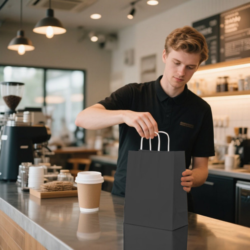 40 Bolsas De Papel Ecológicas Portátil Decorativas Color Negro