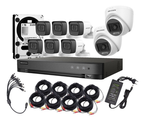 Kit 8 Camaras Fhd 1080p 1tb Microfono Audio Hikvision 