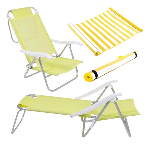Kit Cadeira De Praia Sunny Dobrável + Esteira Com Alça Amare