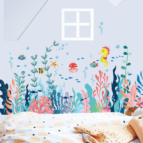 Calcomanía De Pared Con Diseño De Ballenas Bajo El Mar, Dise