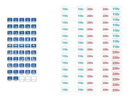 Adesivo Quadro Disjuntor Cartela Cabos E Tomadas 110v E 220v