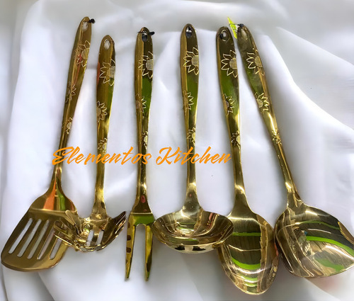 Utensilios De Cocina Dorados Acero Inoxidable 6 Pz. Color Dorado