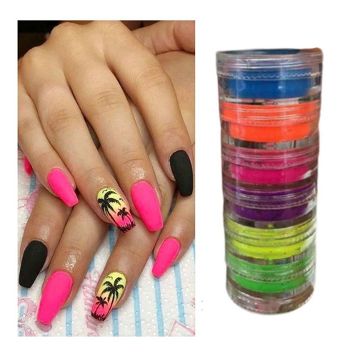 Pigmento Neon Para Unhas E Maquiagem - 6 Un Diferentes Roxo, Azul, Rosa, Laranja, Amarelo E Verde.