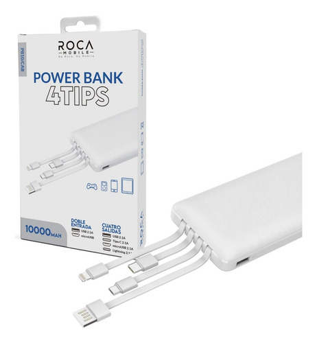 Power Bank Cargador Inalambrico Roca 10000mah 4 Salidas Color Blanco