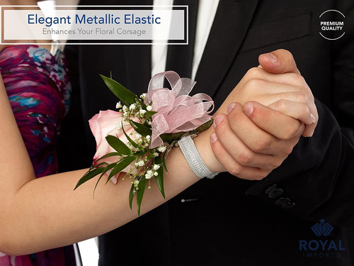 Silver/white Corsage Wrist Bands, Elastic Wristlets For Wedd