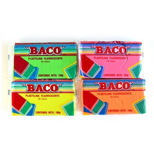 Plasticina Fluo Baco Barra 180gr 4 Col.