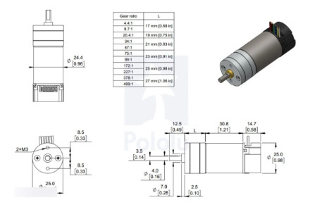 Motorreductor 25dx67l Mm Hp 12v 47:1 Encoder 48 Cpr Pololu