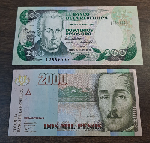 Colombia X 2 Billetes Incluye 200 Pesos Oro 1991 . Exc ++++ (Usado)