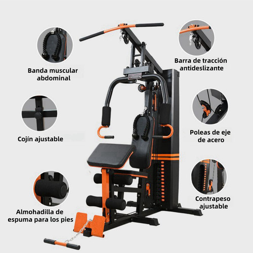 Gimnasio Multifuncional Uso Rudo Multiestacion Brazo Pierna Negro Naranja