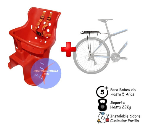 Parrilla Bicicleta Casco Rojo  Force Silla Para Bebe 