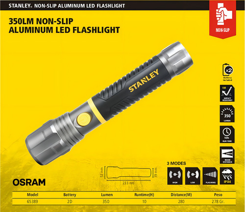 Linterna Led Mano Stanley 65389 350lm 280m Alum Ipx4 2xd2 Color De La Linterna Gris/negro Color De La Luz Blanco