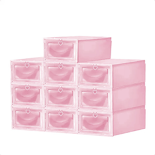 Pack 10 Zapateras Organizador De Zapatos Caja Apilables Color Rosa Rosa