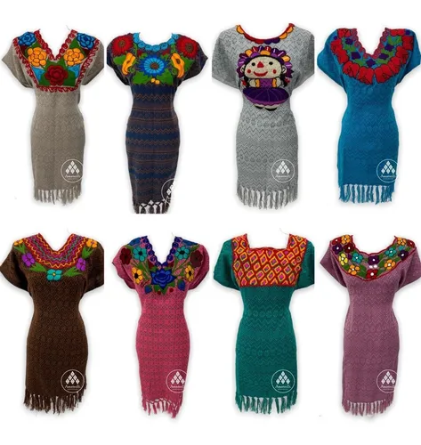 Lote De 6 Vestidos Mexicanos Bordados D Rebozo Mod Carmelita