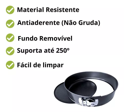 JOGO 3 FORMA BOLO TORTA ASSADEIRA PRETA COM FUNDO REMOVIVEL ANTIADERENTE  KIT PROFISSIONAL