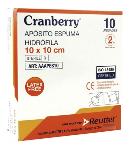 Apósito Alginato Calcio + Plata 10x10cm Cranberry Pack 5 Un
