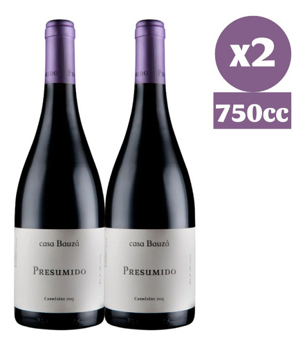 Pack 2x Vino Casa Bauza Presumido Carmenere 750cc