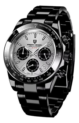 Reloj Pagani Design Pd-1644 Bn Cronografo Daytona Style Malla Negro Bisel Negro Fondo Blanco Metalizado