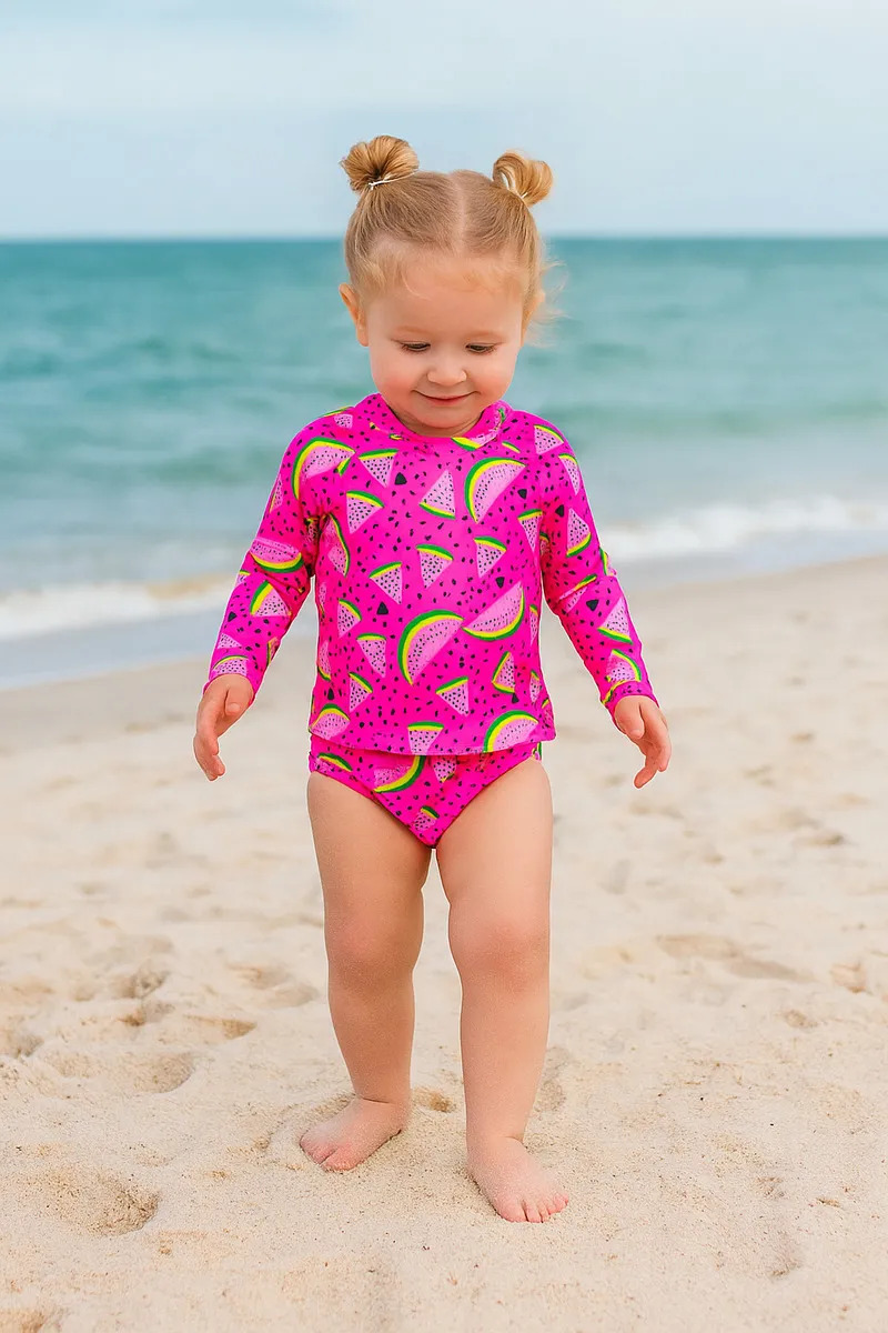 Biquini Maio Praia Natação Infantil Bebê Protecao Uv Cor Rosa-chiclete Tamanho 9-12 M