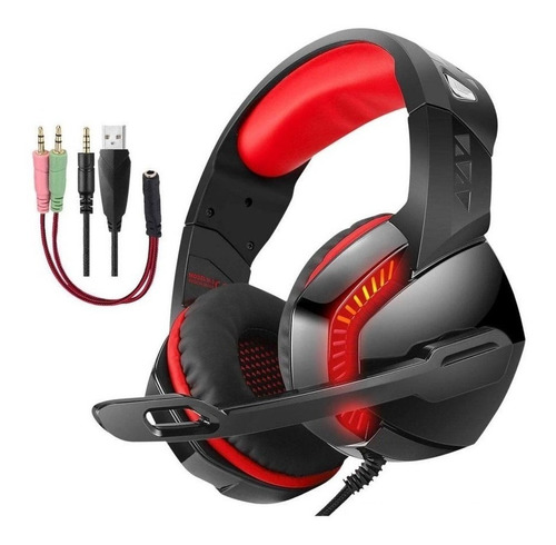 Auricular Gamer Ps4 Phoinikas H3 Gaming Pc Cel Play 4 Luces Color Rojo