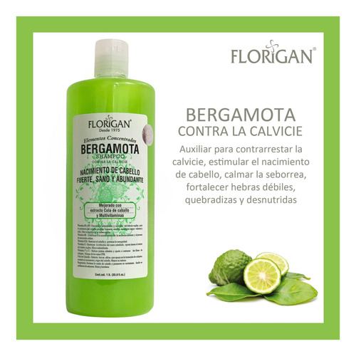 Shampoo Bergamota Elementos Concentrados Florigan® 1lt 2pzas