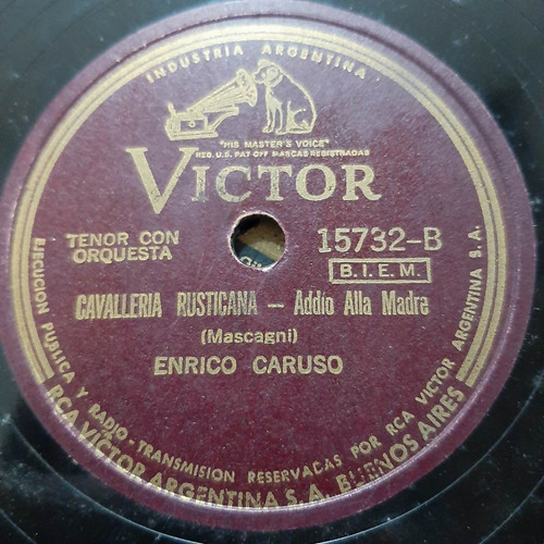 Pasta Enrico Caruso Tenor Con Orquesta Victor Tc1