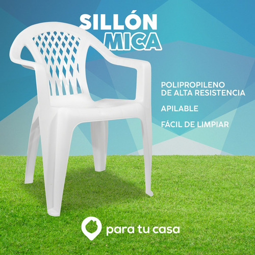 Sillón Silla Plástica Jardín Apilable Reforzada Mica Quality Color Blanco
