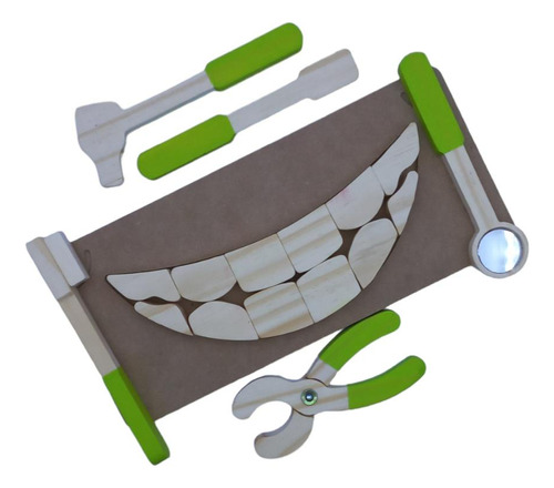 Kit Dentista Dientes 5 Instrumentos Encastre Juguete Madera