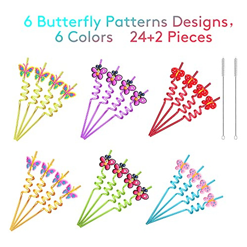 24 Butterfly Drinking Straws With 2 Pcs Straws Cleaning...