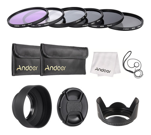 Kit De Filtros De Lente Andoer Uv+cpl+fld+nd De 72 Mm (nd2 N