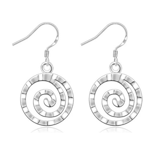 Aros Plateados Redondos Espiral Plata 925 Argollas Colgantes