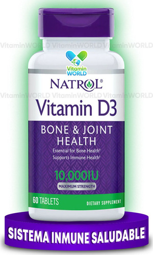 Vitamina D3 Colecalciferol 250mcg 10000ui 60 Tabletas, Sin sabor - Natrol