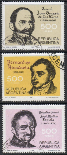 Imagen 2 de 2 de Argentina 3 Sellos J. Zapiola, B. Rivadavia Y Las Heras 1980