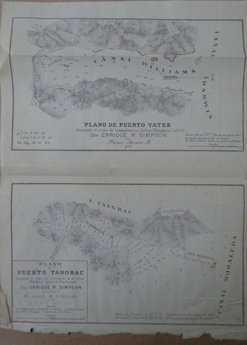 Plano Puerto Yates Llanquihue Enrique Simpson 1872