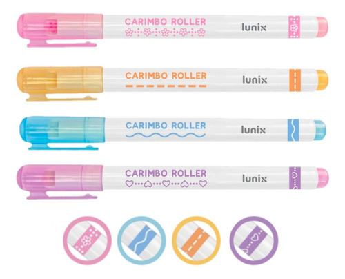 Carimbo Roller Tilibra Lunix Kit Com 4 Cores Cor da tinta Azul/Laranja/Lilás/Rosa