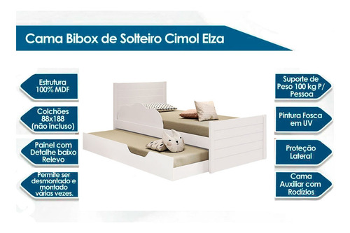 Cama Infantil Com Proteção E Cama Auxiliar 100% Mdf Caixotin Cimol
