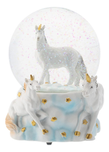 White Unicorn Friends 100mm Globo De Nieve Musical Repr...