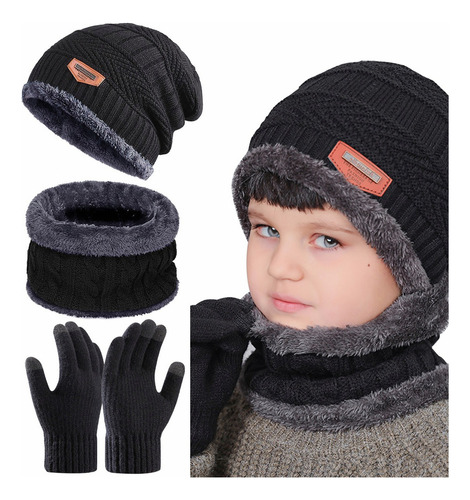 3en1 Gorro Bufanda Guantes Tejido Para Niños Frio Invierno