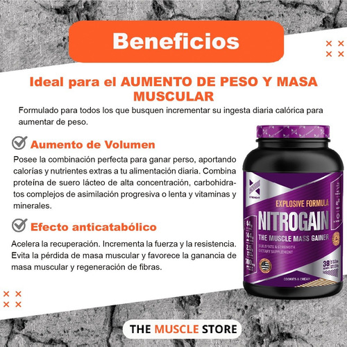 Imagen 4 de 9 de Nitrogain 1,5kg Xtrenght Ganador De Peso Con Oxido Nitrico