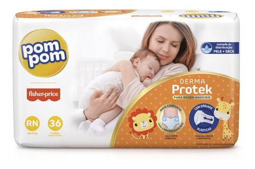 Imagem 1 de 7 de Fralda Pom Pom Derma Protek Jumbo Rn 36un