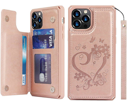 Funda Billetera Para iPhone 12 Pro Max 6.7 Rose Gold Cora...