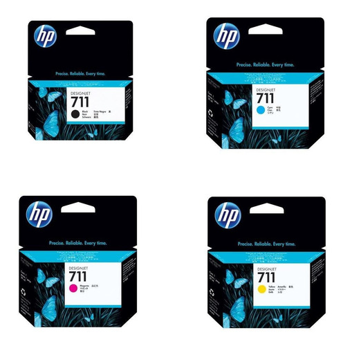 Imagen 2 de 6 de Kit 4 Cartuchos Tinta Hp 711 Negro Y Color Para Plotter T120