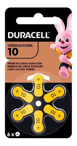 Pilha Duracell Hearing Aid DA10 Botão - kit de 6 unidades