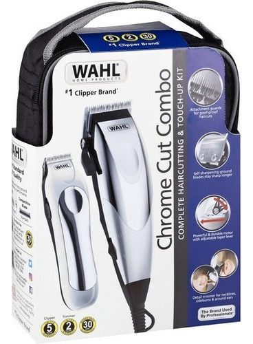 Maquina Wahl Cortadora Chrome Cutcombo Kit Completo Plateado